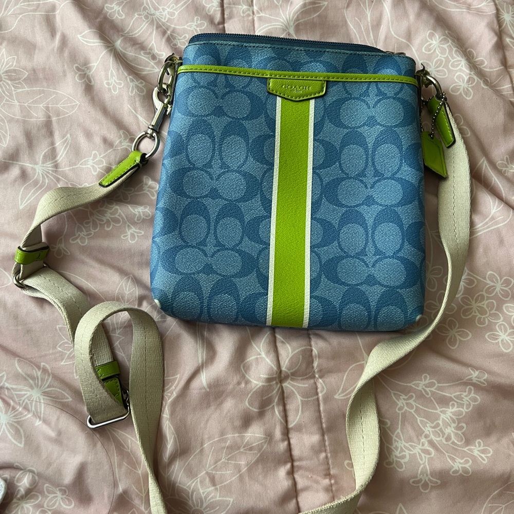 Coach Blue and Lime Crossbody Bag